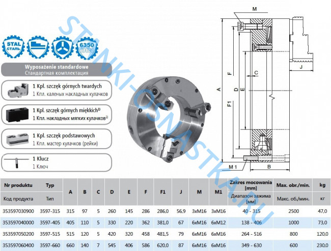 Токарный патрон BISON 3597-660 DIN 6350 для труб