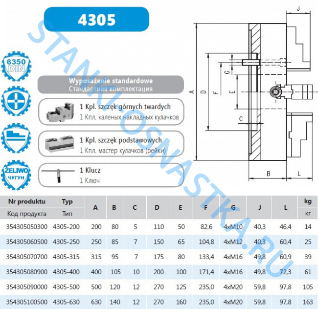 Патрон токарный 4304-200 Bison-bial (Польша) Патрон токарный 4304-200 Bison-bial (Польша)