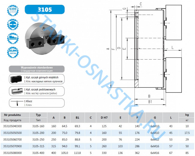 Патрон токарный Bison-Bial (Польша) 3105-400 2-х кулачковый самоцентрирующий Патрон токарный Bison-Bial (Польша) 3105-400 2-х кулачковый самоцентрирующий