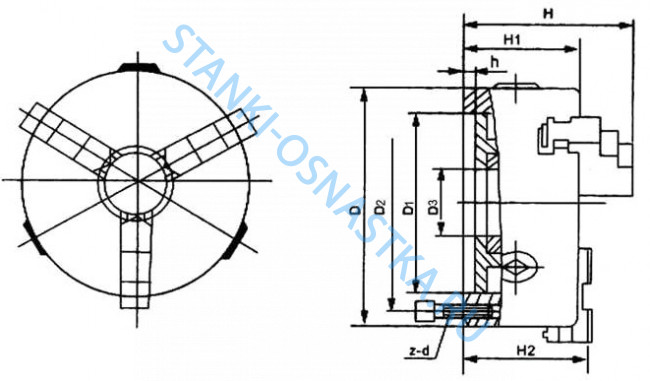 Патрон токарный БЗСП 3-х кул. ПР-500.180.К11 d=500мм