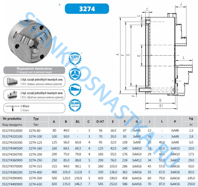 Патрон токарный 3274-80 Bison-Bial Польша DIN6351 Патрон токарный 3274-80 Bison-Bial Польша DIN6351