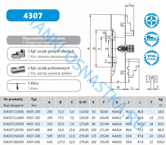 Токарный патрон Польша Bison-Bial 4307-250 DIN 6350 с цилиндрическим центрирующим пояском Токарный патрон Польша Bison-Bial 4307-250 DIN 6350 с цилиндрическим центрирующим пояском