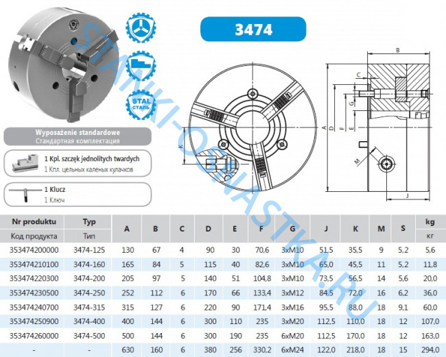 Клинореечный токарный патрон ф125мм Bison-Bial Польша тип 3474-125 3-х кулачковый Клинореечный токарный патрон ф125мм Bison-Bial Польша тип 3474-125 3-х кулачковый
