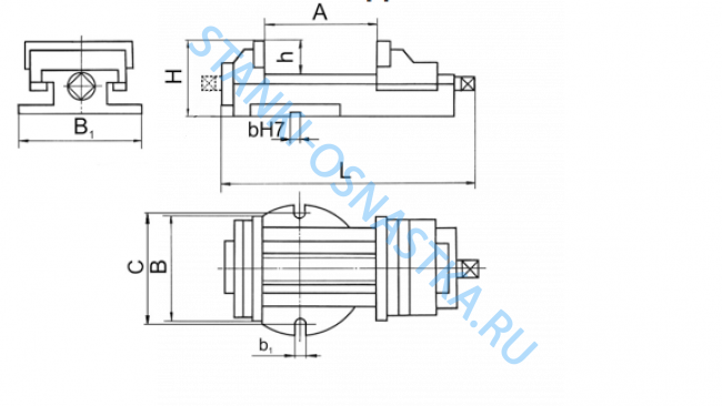Тиски станочные неповоротные 7200-0209 (A=125мм; B=125мм)